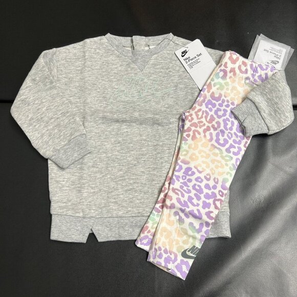 NWT Nike Leopard Print Leggings & Sweater Tunic Set Baby Girls Size 12M - Picture 1 of 3